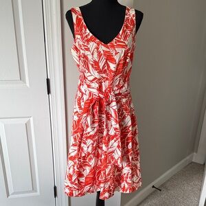 Anne Klein Orange and White Patterned Midi Dress